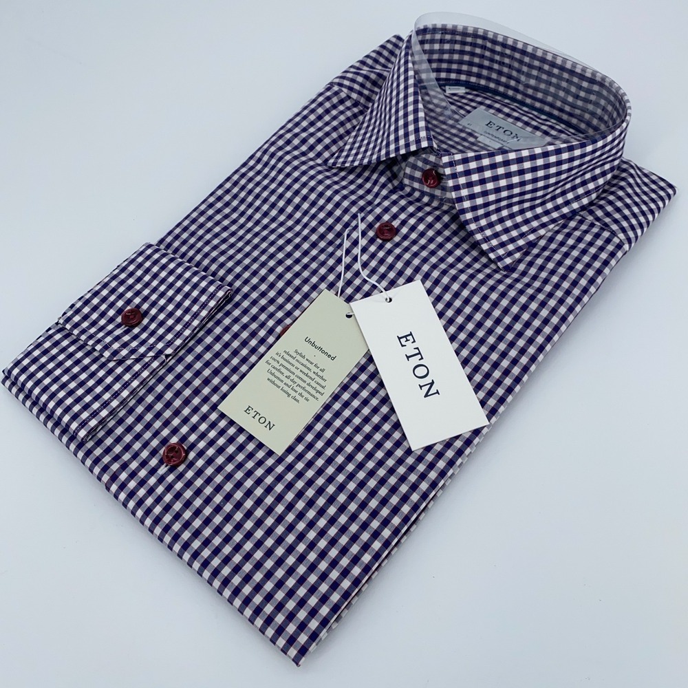 Eton Dress Shirt Mens L 16 -‎ 41 PoplinColorful Plaid Contemporary Fit Button Up